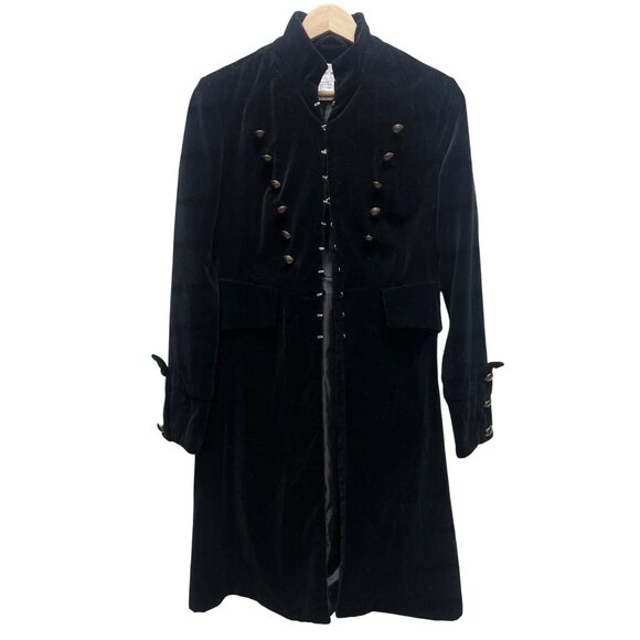 Newport News Vintage Y2K Goth Long Black Velvet Sergeant Pepper Coat - Picture 2 of 8